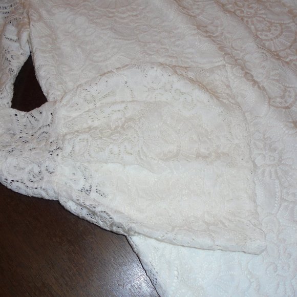 Dress Lace SMALL Cream color Long Sleeve Special Occasion Holiday Wedding - Picture 3 of 11